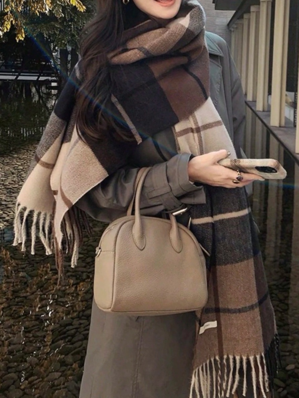 Classic Checkered Plaid Tassel Blanket Scarf